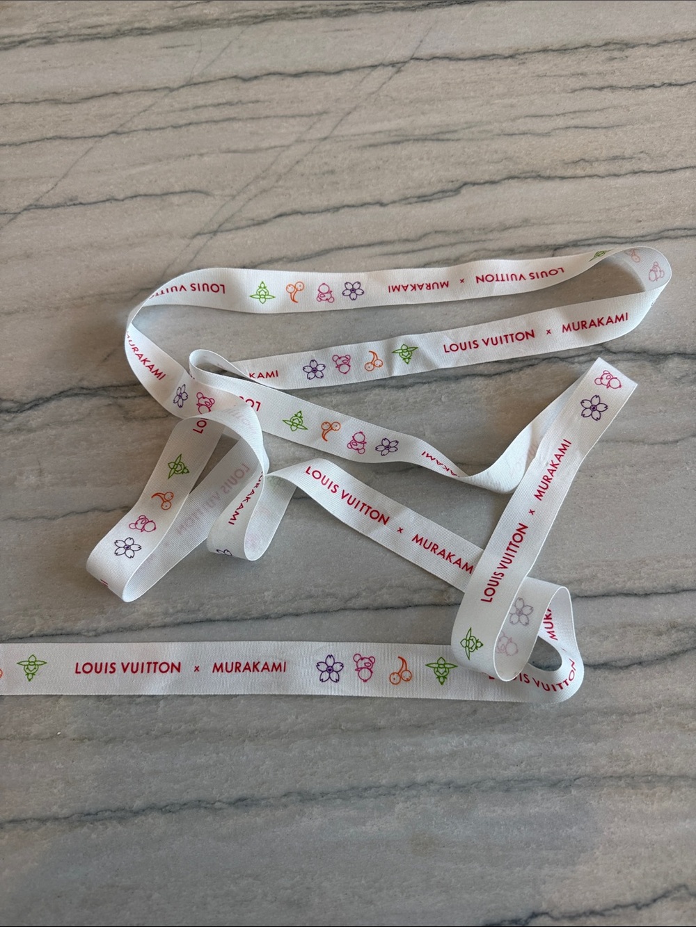Louis Vuitton + Murakami White Ribbon with Multicolor Murakami Motifs - 95” long